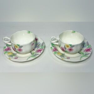 Hankook Floral Bone China Couple Coffee Set Korea 2 Cups 2 Saucers Boxed
